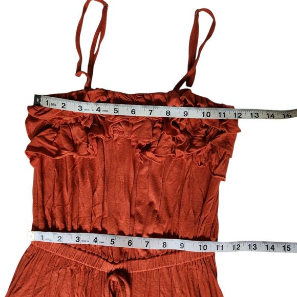 Pink Rose Rust Orange Ruffle Bust Drawstring Fit & Flare Mini Dress Sz M - Picture 10 of 12